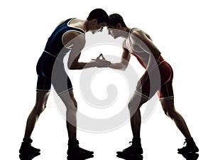 Wrestlers wrestling men isolated silhouette photo