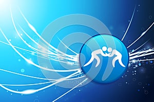 Wrestling Button on Blue Abstract Light Background