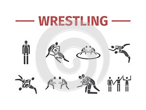 Wrestling flat icons. Greco-Roman. Vector sports signs.