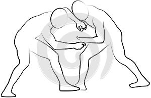 Wrestling icon of a sport set. Line vector illustration