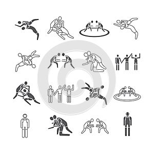 Wrestling line icons. Greco-Roman. Vector sports signs.