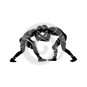 Wrestling logo vector template, Illustration symbol, Silhouette design