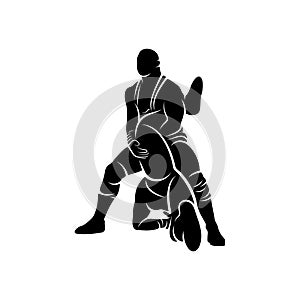 Wrestling logo vector template, Illustration symbol, Silhouette design