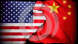 Wrestling USA and China flags of two countries. Generative AI, Generative, AI