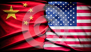 Wrestling USA and China flags of two countries. Generative AI, Generative, AI