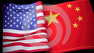 Wrestling USA and China flags of two countries. Generative AI, Generative, AI