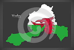 Wrexham Wales map with Welsh national flag