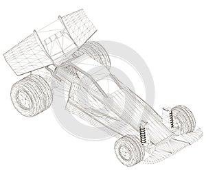 Wrieframe toy sports car. View isometric. Machine wireframe from black lines isolated on a white background. 3D Vector