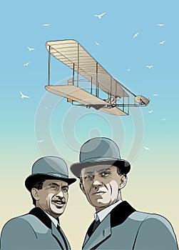 Wright Brothers airplane, line art vector