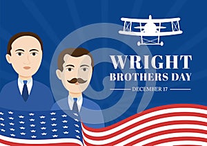 Wright Brothers Day on December 17th Template Hand Drawn Cartoon Illustration of the First Successful Flight in a Mechanically