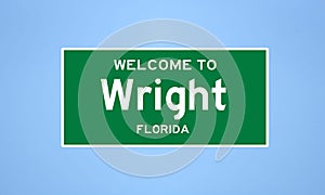 Wright, Florida city limit sign. Town sign from the USA.