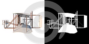 Wright Flyer 1- Lateral view white background alpha png 3D Rendering Ilustracion 3D