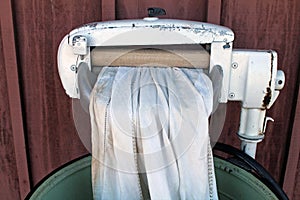 Wringer Washing Machine with White Linen Cloth photo
