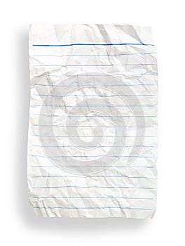 Wrinkle white lined paper(with clipping path) photo