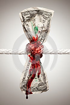 Wrinkled American Dollar Bleeding in Rope