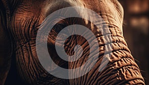 Wrinkled elephant portrait, cute and strong pachyderm generated by AI photo