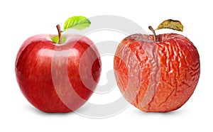Wrinkled and fresh apple isolated