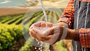 Wrinkled Hands of a Farmer Holding Fresh Water - Generative Ai