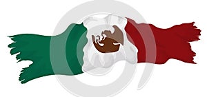 Wrinkled Mexican flag with ragged borders in cartoon style, Vector illustration