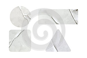 Wrinkled paper stickers mockup isolated on white background.