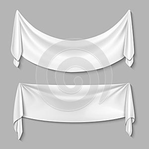 Wrinkled textile drape fabric vector empty white banners set