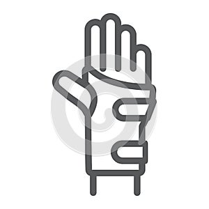 Wrist brace line icon, orthopedic and medical, arm bandage sign, vector graphics, a linear pattern on a white background