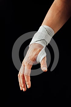 Wrist and hand orthotics support for carpal tunnel syndrome healing, isolated on black