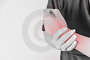 Wrist injury in humans .wrist pain,joint pains people medical, mono tone highlight at wrist