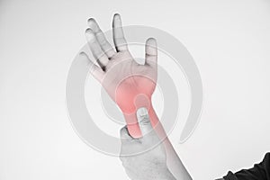 Wrist injury in humans .wrist pain,joint pains people medical, mono tone highlight at wrist