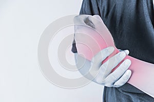 Wrist injury in humans .wrist pain,joint pains people medical, mono tone highlight at wrist