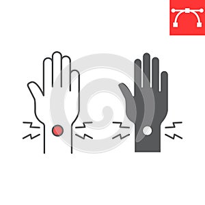 Wrist pain line and glyph icon