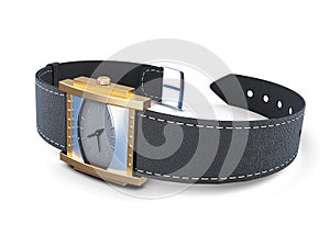 Wrist watch with black strap on a white background. 3d rendering