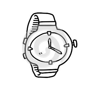 Wrist watch doodle, a hand drawn vector doodle of a wrist watch, isolated on a white background.