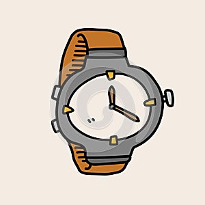 Wrist watch doodle, a hand drawn vector doodle of a wrist watch, isolated on a white background.