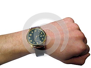 Wrist watch on hand isolated photo
