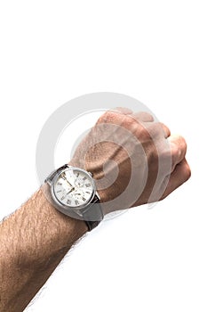 wrist watch, men& x27;s watch, time, hand up, minutes, chronograph, isolate, white background, a gift to a man