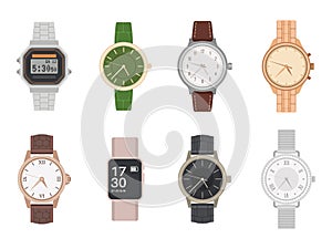 Wrist watch. Mens and womens mechanical, digital and smart watches with different bracelets and straps classy design