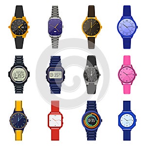 Wrist watches. Classic female male watches, digital smartwatch, fashion unisex chronograph, modern men wrist clocks