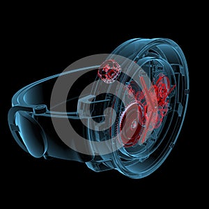 Wristwatch (3D xray red and blue transparent) photo