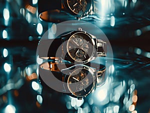 Wristwatch on a dark background. Luxury wristwatch.