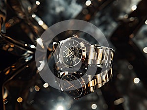 Wristwatch on a dark background. Luxury wristwatch.