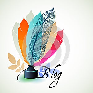 Write edit blog concept feathers