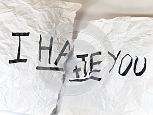 Write I HATE YOU on paper