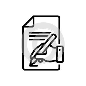 Black line icon for Write, inscribe and agreement photo