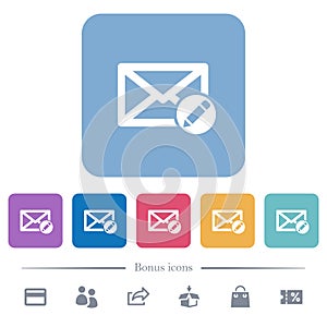 Write mail flat icons on color rounded square backgrounds