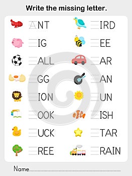 Write the missing letter - Worksheet for education