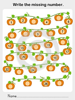 Write the missing number - Worksheet for education