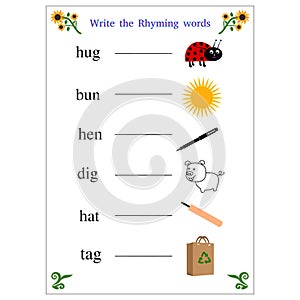 Write the Rhyming words Vector Illustration