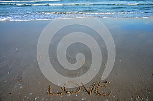 Write word Love on the beach