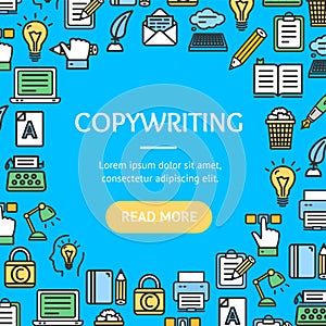 Writer and Copywriting Signs Round Design Template Line Icon Concept. Vector